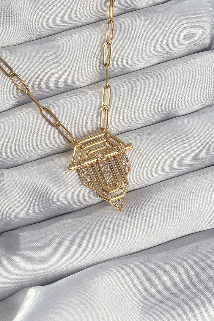 EBJ 316L Stainless Steel Chain Gold Color Zircon Stone Serenay Necklace - Grays