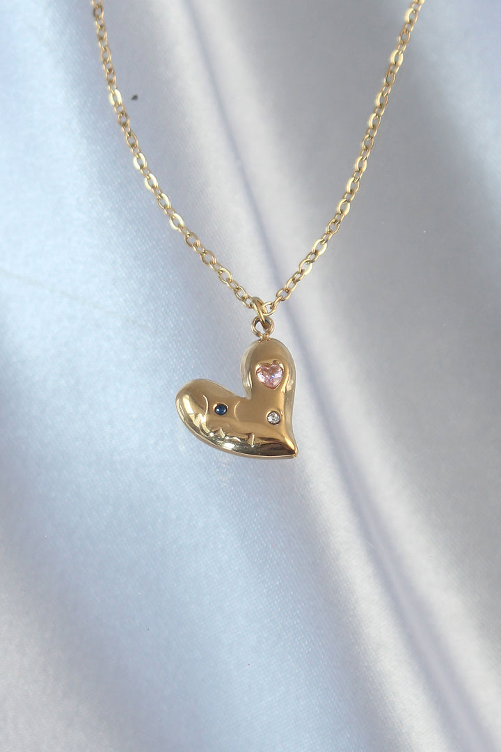 EBJ 316L Steel Chain Gold Color Heart Pendant Necklace with Colored Zircon Stones - Podilsk