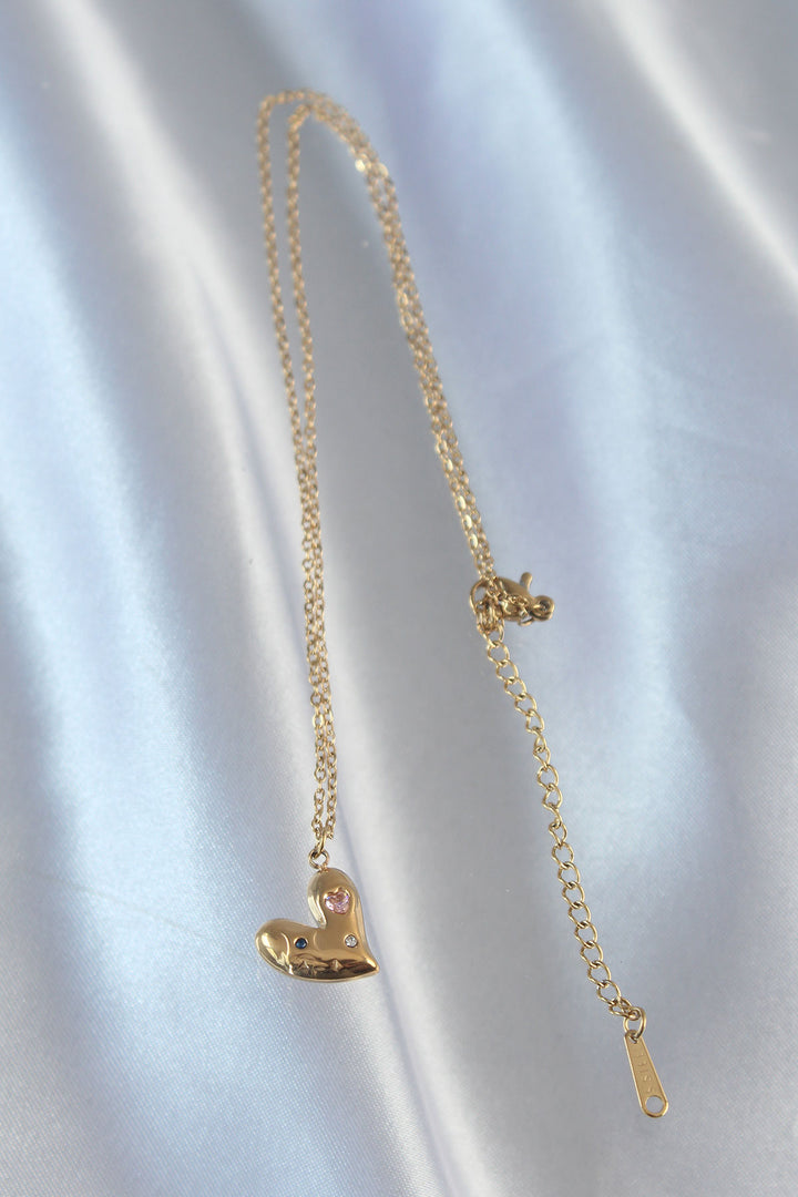 EBJ 316L Steel Chain Gold Color Heart Pendant Necklace with Colored Zircon Stones - Podilsk