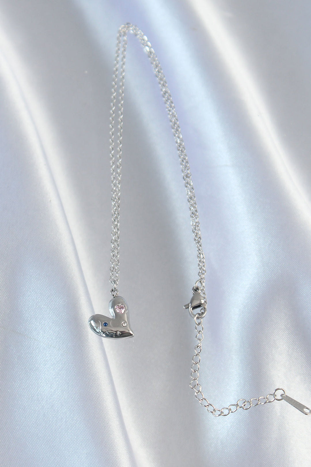 EBJ 316L Stainless Steel Chain Silver Color Heart Pendant Necklace with Colorful Zircon Stones - Linz