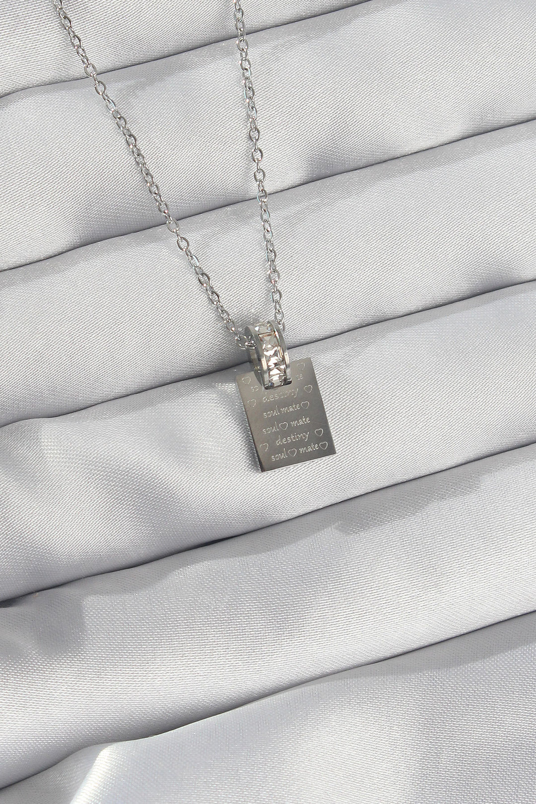 EBJ 316L Stainless Steel Chain Silver Color Zircon Stone Love Letter Necklace - Adelanto
