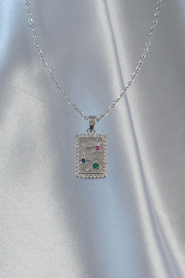 EBJ 316L Stainless Steel Chain Silver Color Colorful Zircon Stone Vintage Necklace - Lehrte