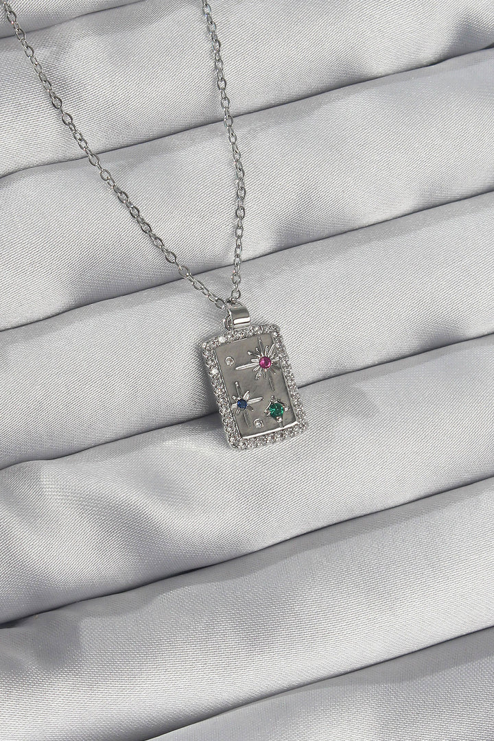 EBJ 316L Stainless Steel Chain Silver Color Colorful Zircon Stone Vintage Necklace - Lehrte