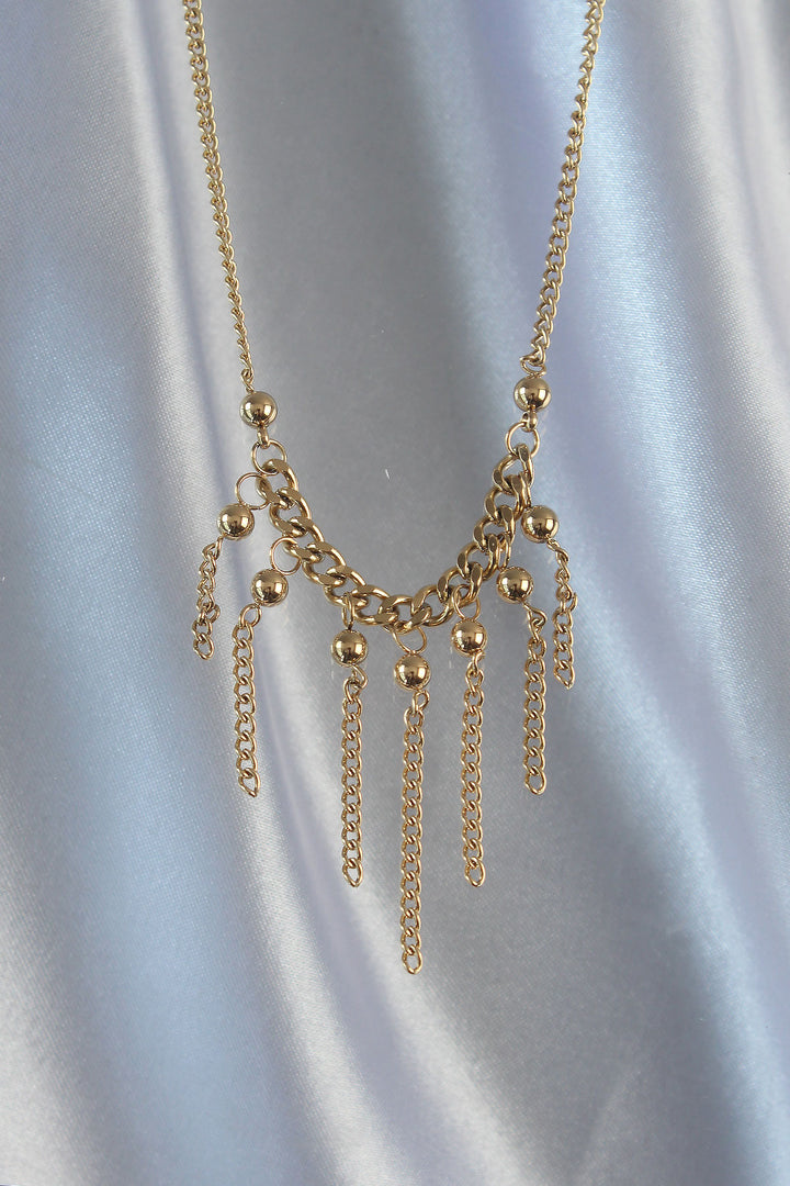 EBJ 316L Steel Chain Gold Color Tassel Detail Dangling Chain Necklace - Richmond