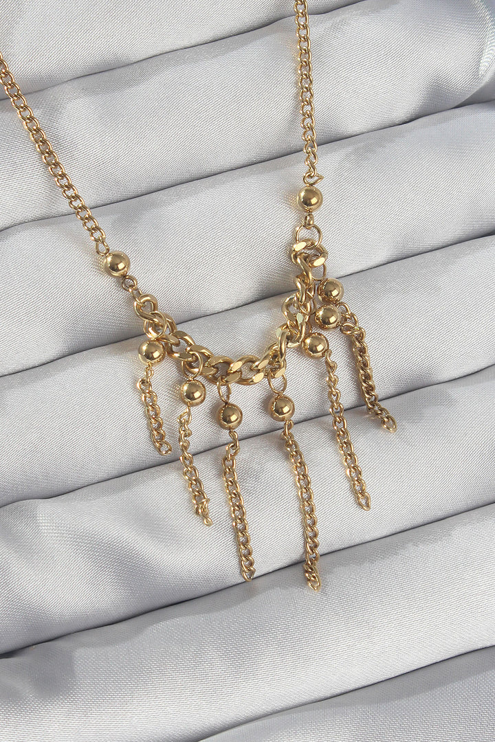 EBJ 316L Steel Chain Gold Color Tassel Detail Dangling Chain Necklace - Richmond