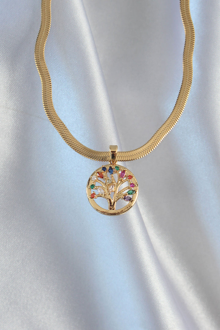 EBJ 316L Steel Chain Gold Color Italian Chain Colorful Zircon Stone Tree of Life Necklace - Chilliwack