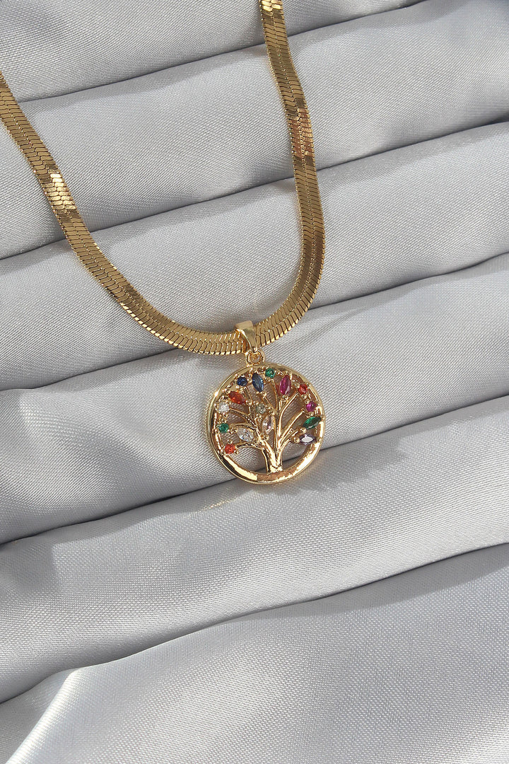 EBJ 316L Steel Chain Gold Color Italian Chain Colorful Zircon Stone Tree of Life Necklace - Chilliwack