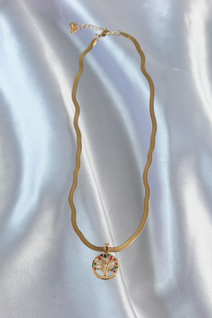 EBJ 316L Steel Chain Gold Color Italian Chain Colorful Zircon Stone Tree of Life Necklace - Chilliwack