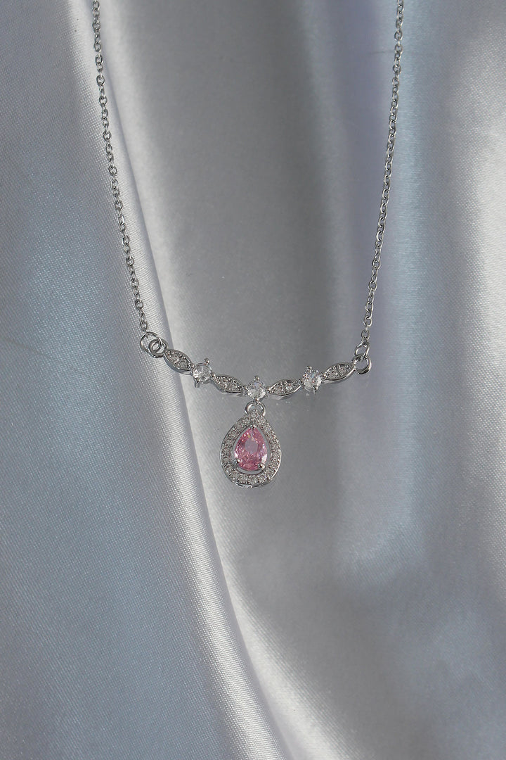 EBJ 316L Stainless Steel Silver Color Pink Zircon Stone Drop Necklace - Palm Bay
