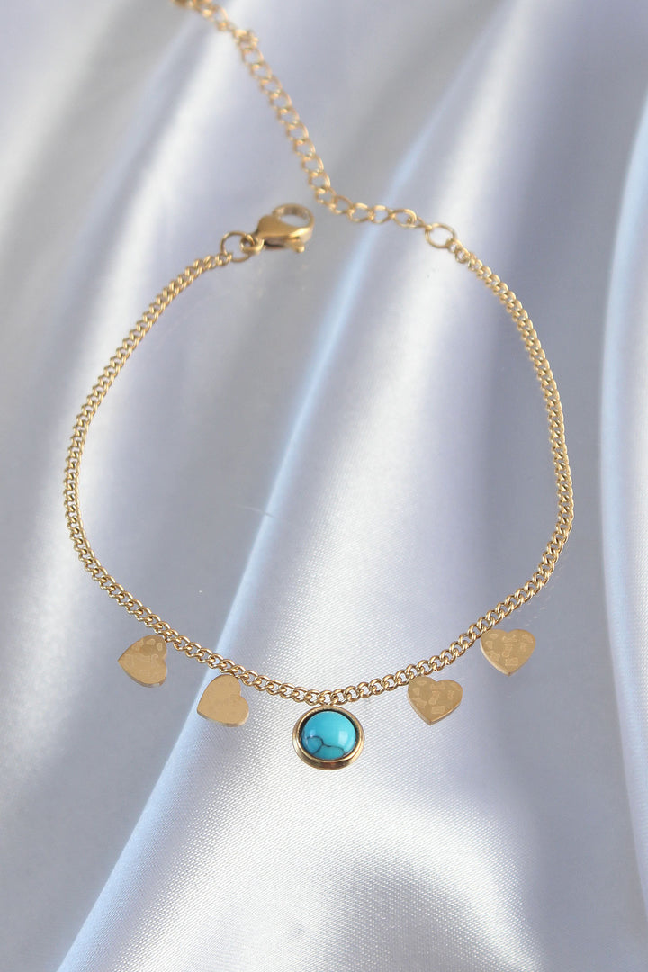 EBJ 316L Steel Gold Color Minimal Heart Detailed Bracelet with Blue Stone - Kleve
