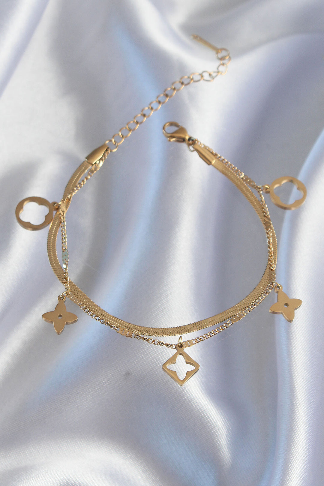 EBJ 316L Steel Gold Color Double Chain Clover Design Bracelet - Ottawa