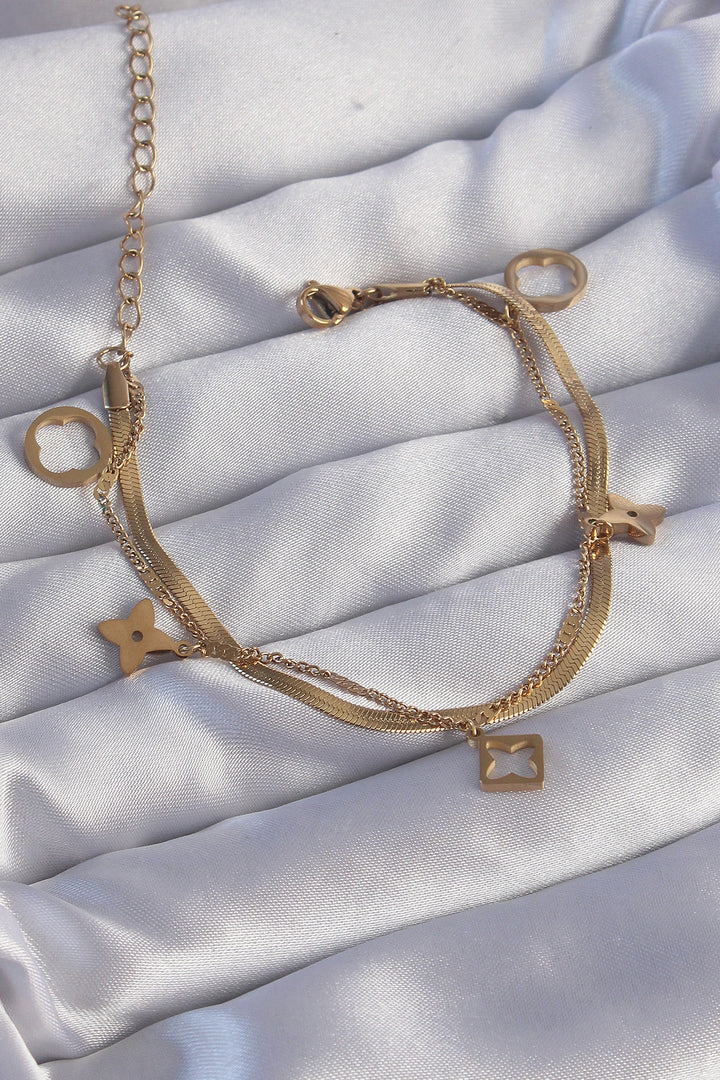 EBJ 316L Steel Gold Color Double Chain Clover Design Bracelet - Ottawa