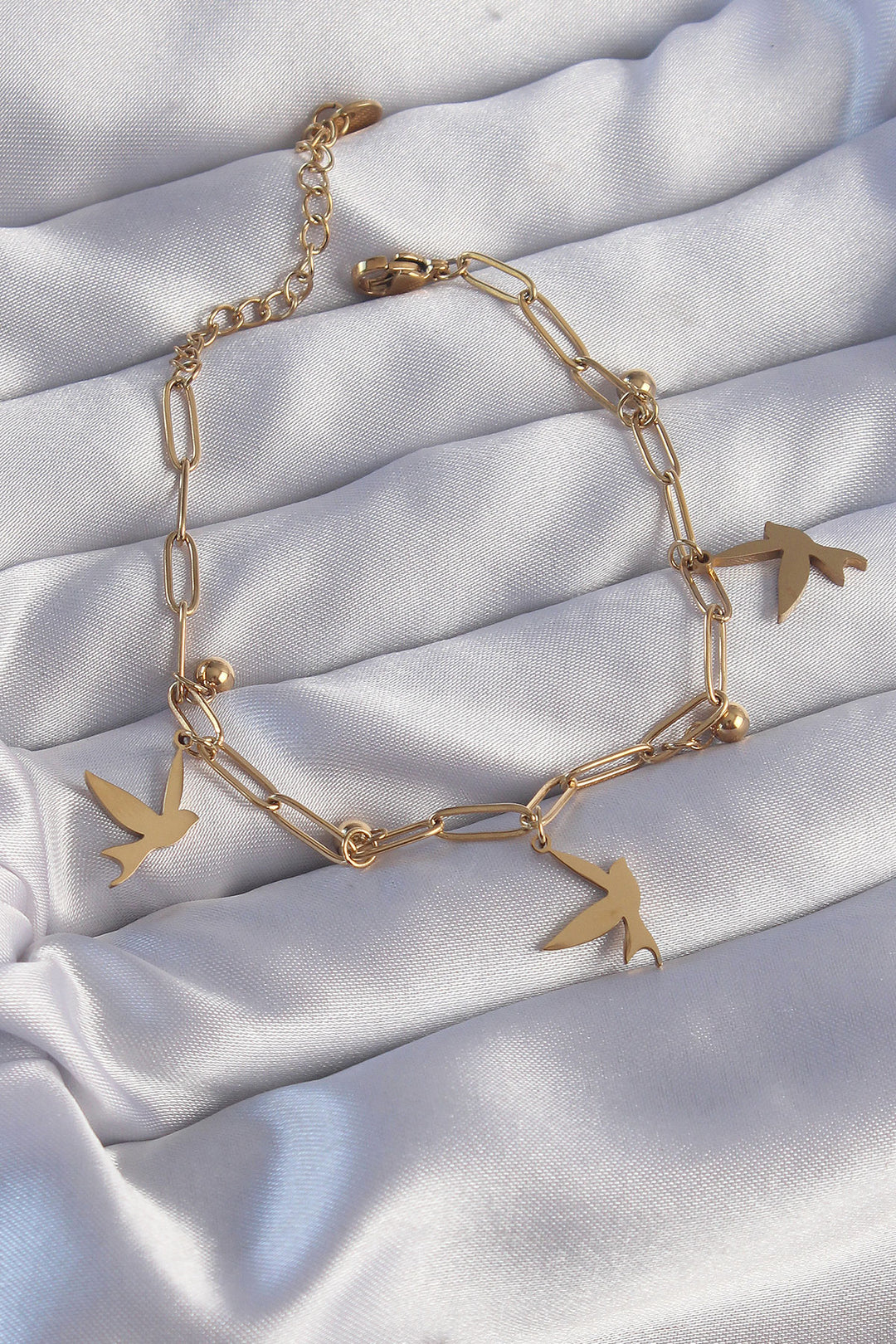 EBJ 316L Steel Gold Color Bird Design Beaded Detail Chain Bracelet - Völklingen