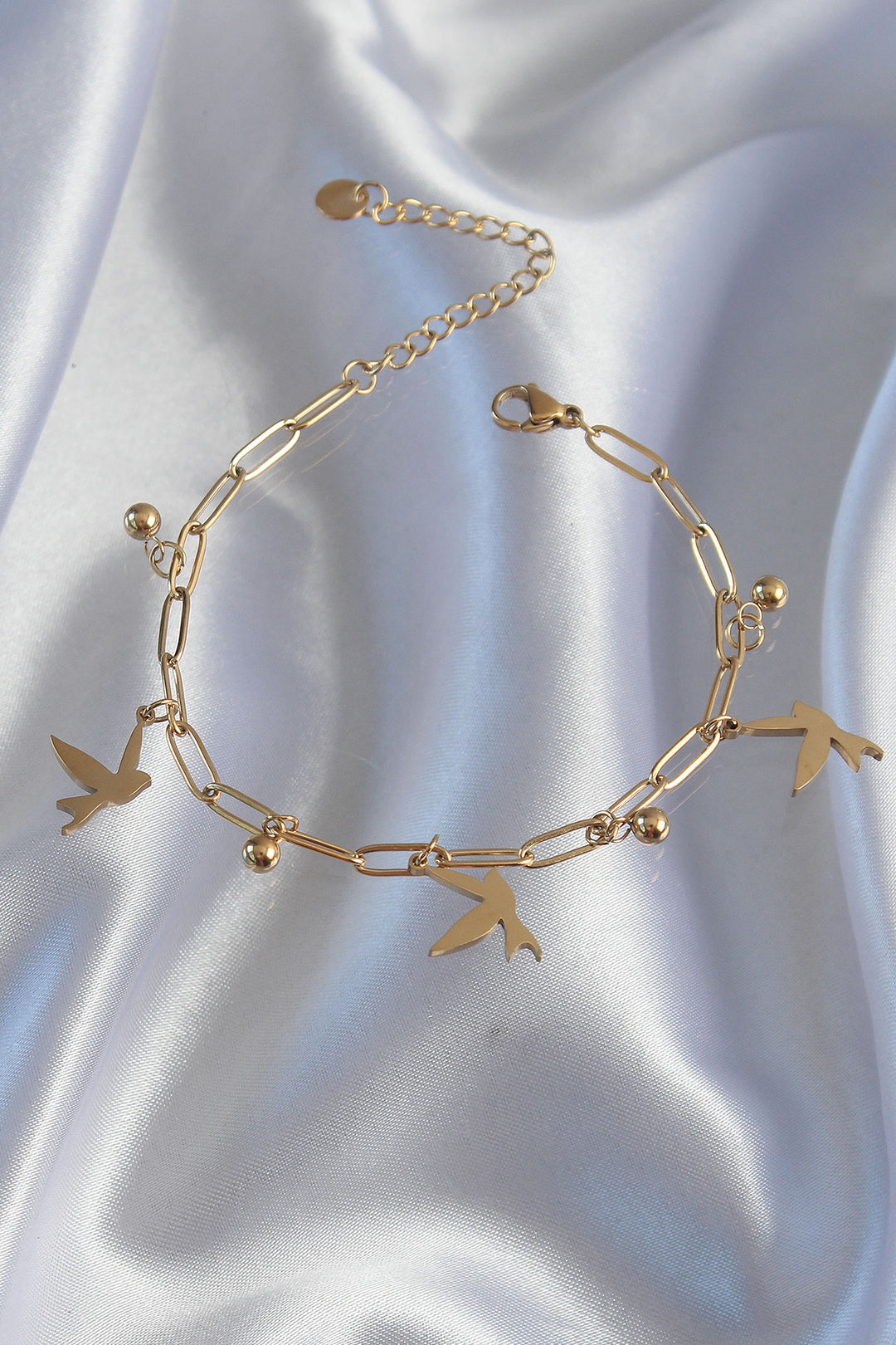 EBJ 316L Steel Gold Color Bird Design Beaded Detail Chain Bracelet - Völklingen