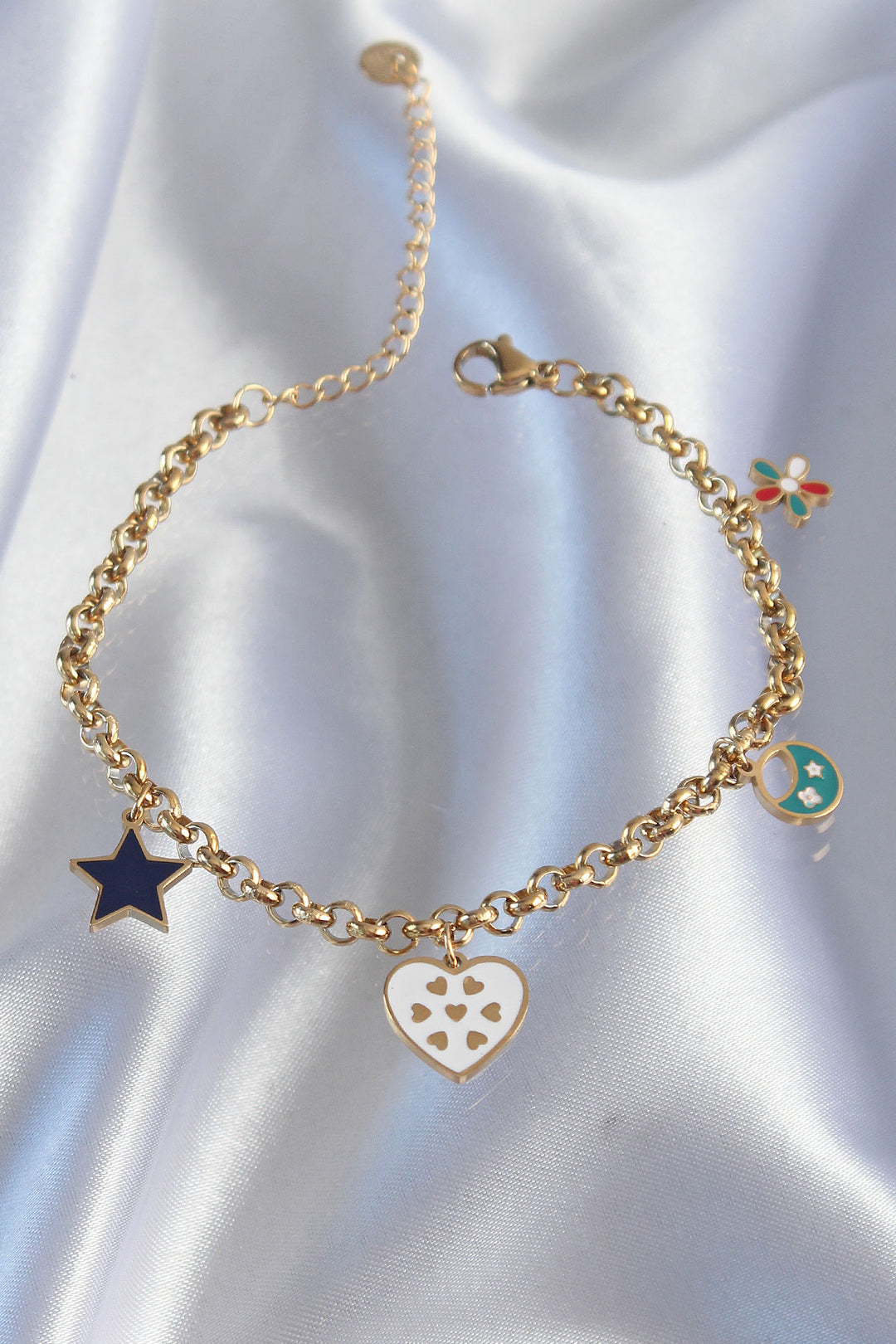EBJ 316L Steel Gold Color Enamel Multi-Accessory Designed Chain Bracelet - Cozumel