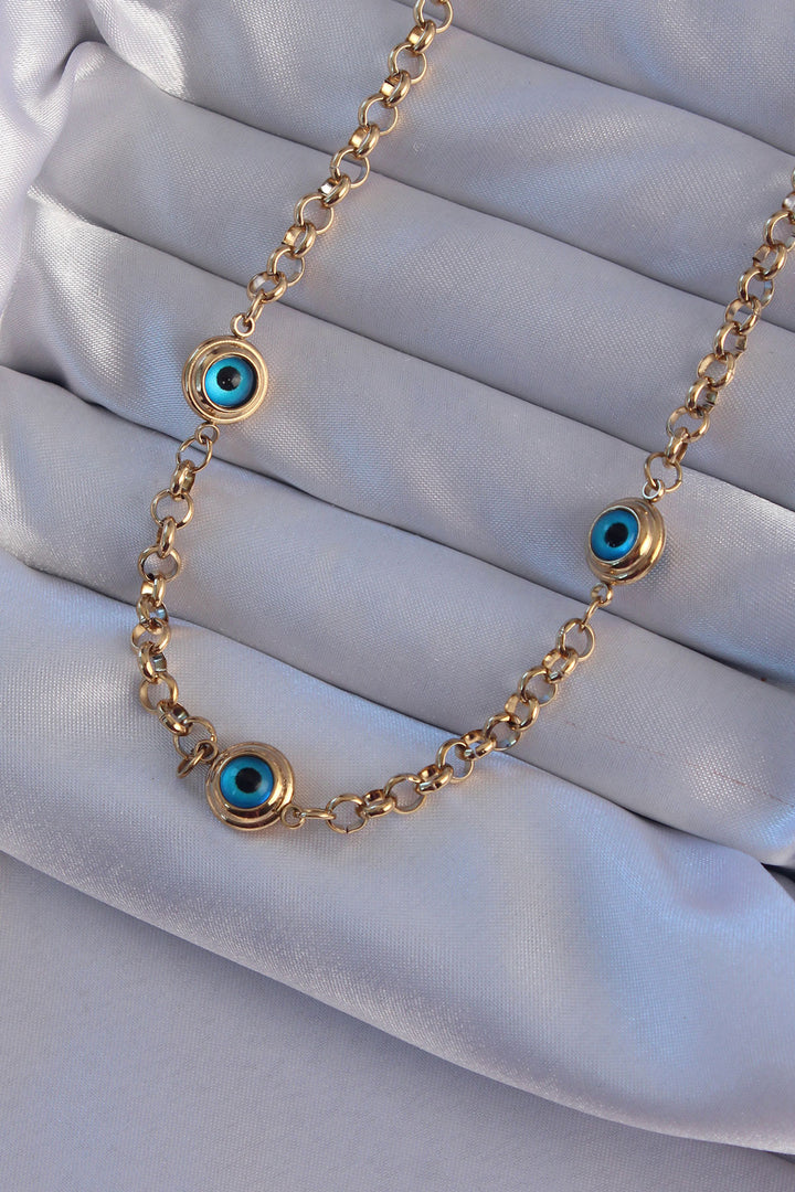 EBJ 316L Steel Gold Color Evil Eye Bead Model Necklace - Waregem