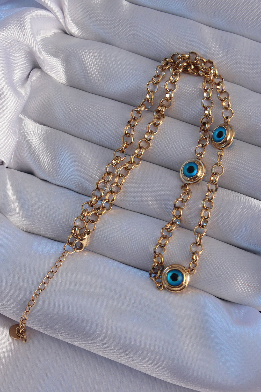 EBJ 316L Steel Gold Color Evil Eye Bead Model Necklace - Waregem
