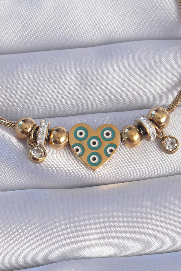 EBJ 316L Steel Gold Color Evil Eye Heart Design Bracelet with Zircon Stone - West Fargo