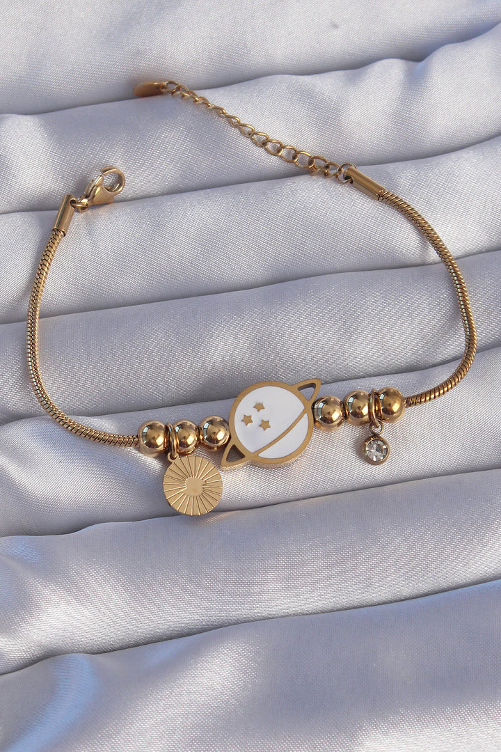 EBJ 316L Steel Gold Color Zircon Stone Enamel Saturn Design Bracelet - Pico Rivera