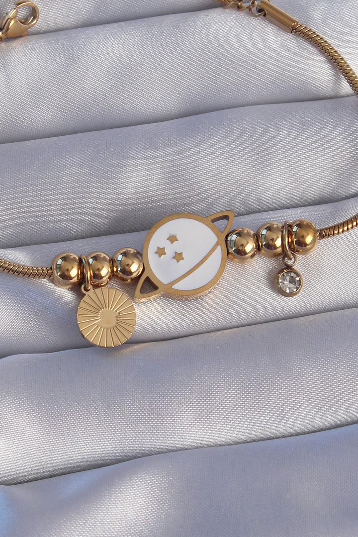 EBJ 316L Steel Gold Color Zircon Stone Enamel Saturn Design Bracelet - Pico Rivera