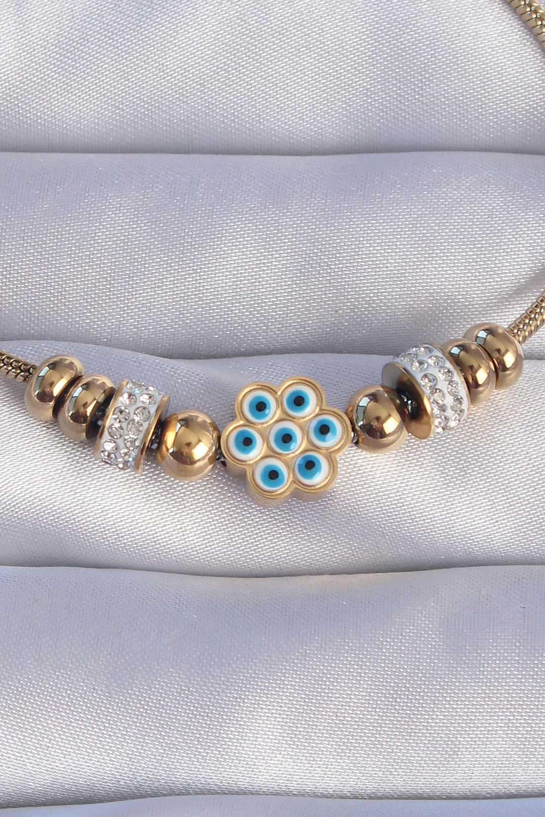 EBJ 316L Steel Gold Color Evil Eye Bracelet with Zircon Stone Flower Design - Taunton