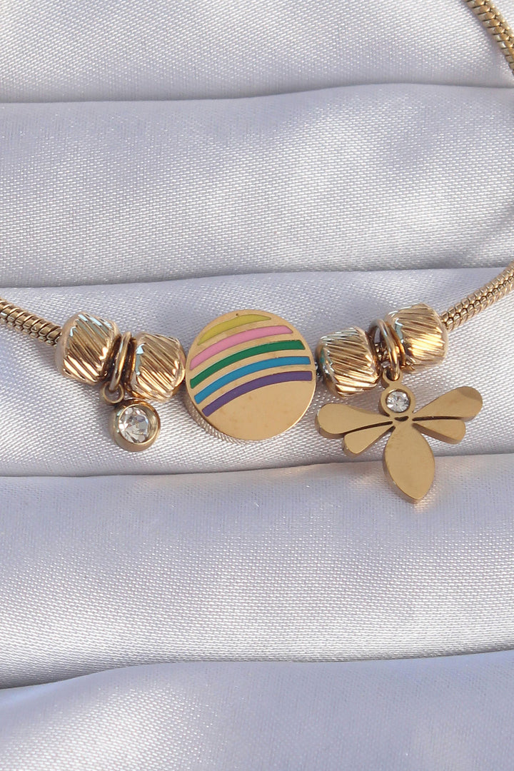 EBJ 316L Steel Gold Color Rainbow Design Dragonfly Bracelet with Zircon Stone - Genk