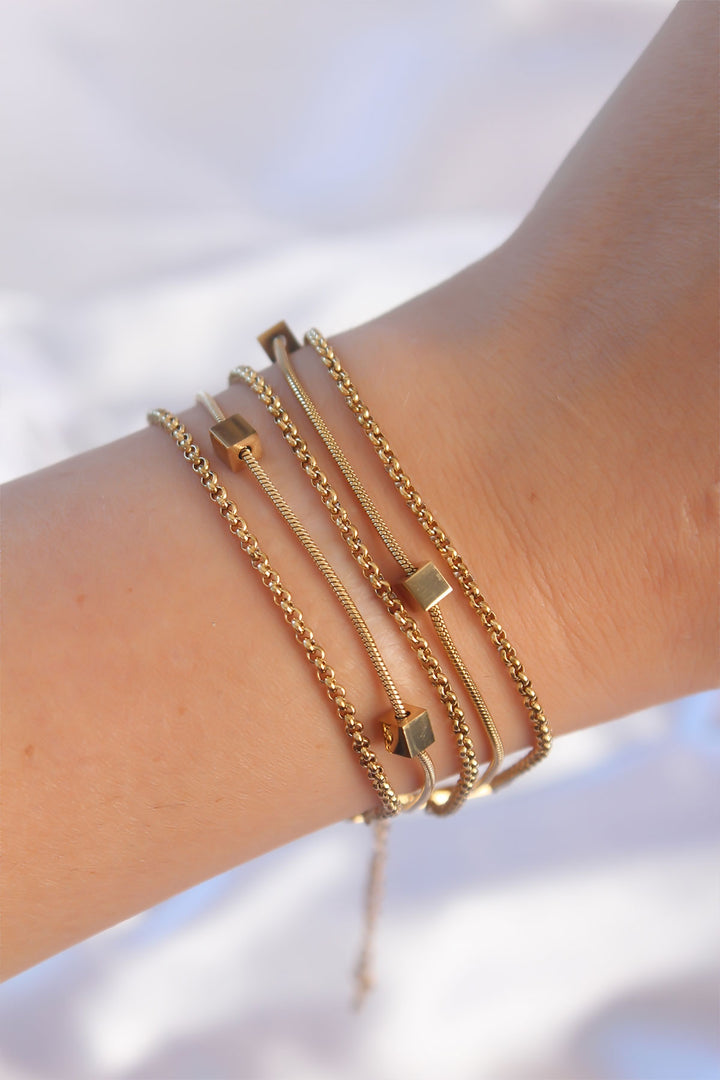 EBJ 316L Steel Gold Color Cube Designed Multi Bracelet - Morelia