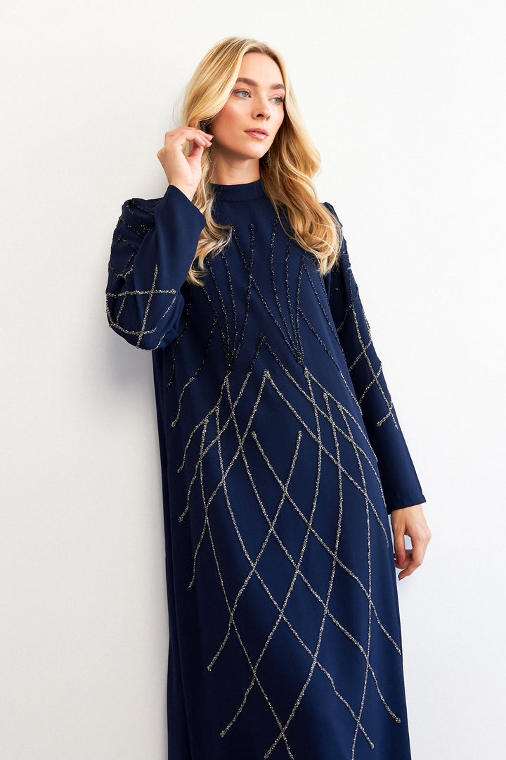 ZRF Women Alora Stone-Embroidered Evening Dress - Navy - Tacoma