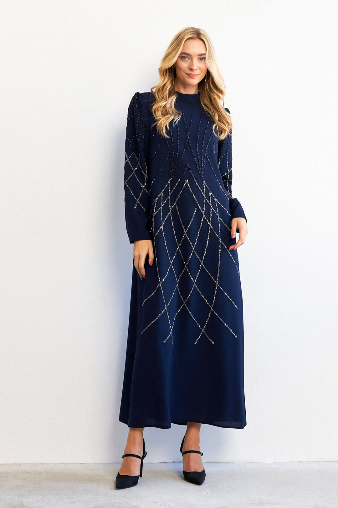 ZRF Women Alora Stone-Embroidered Evening Dress - Navy - Tacoma