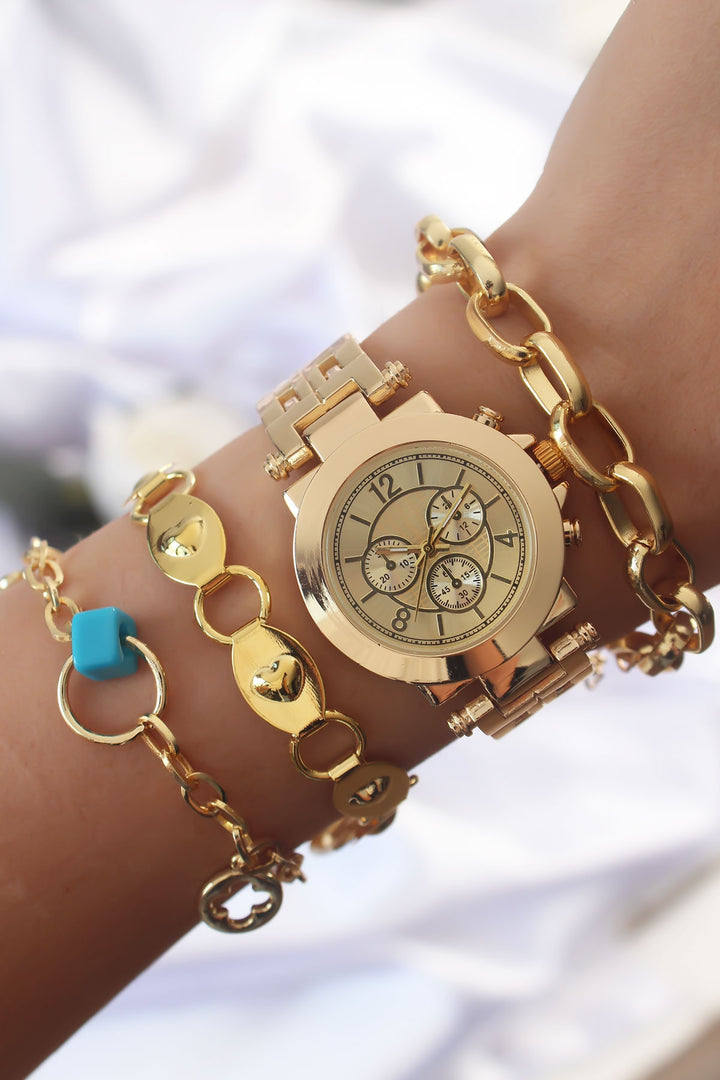 EBJ Gold Color Metal Strap Watch and Bracelet Combination - Innsbruck