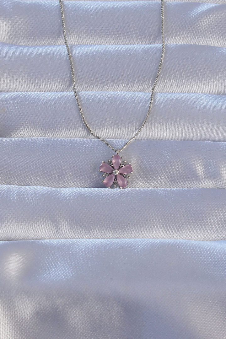EBJ Rice Silver Color Pink Zircon Stone Daisy Necklace - Tepotzotlán