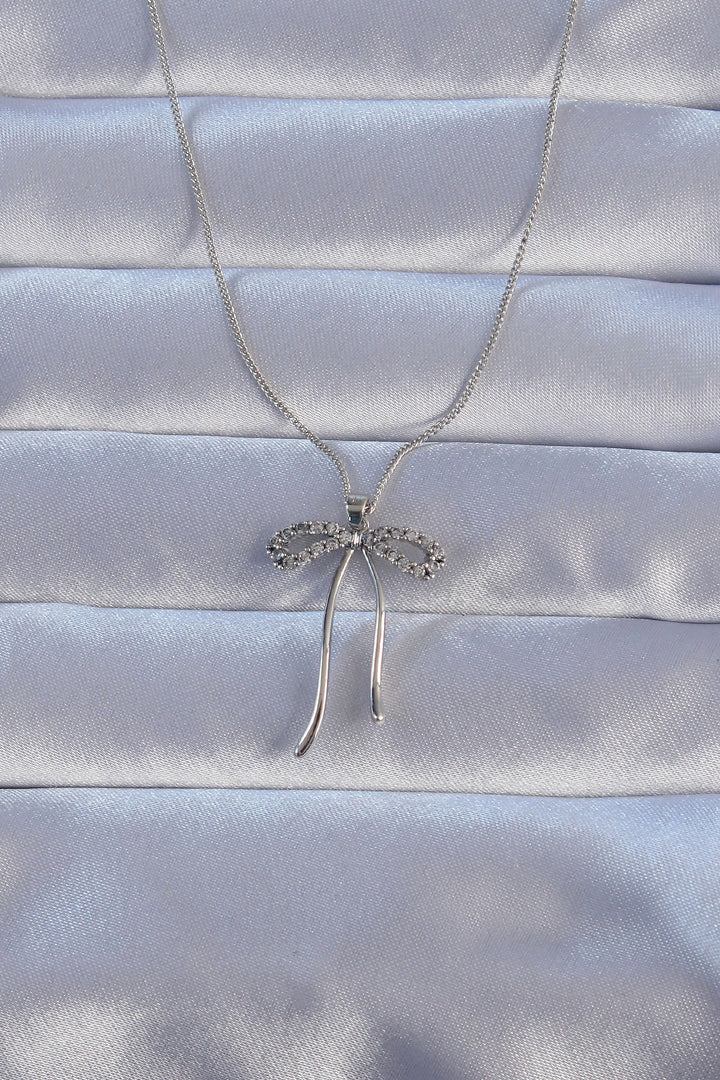 EBJ Rice Silver Color Zircon Stone Bow Necklace - Tulcea