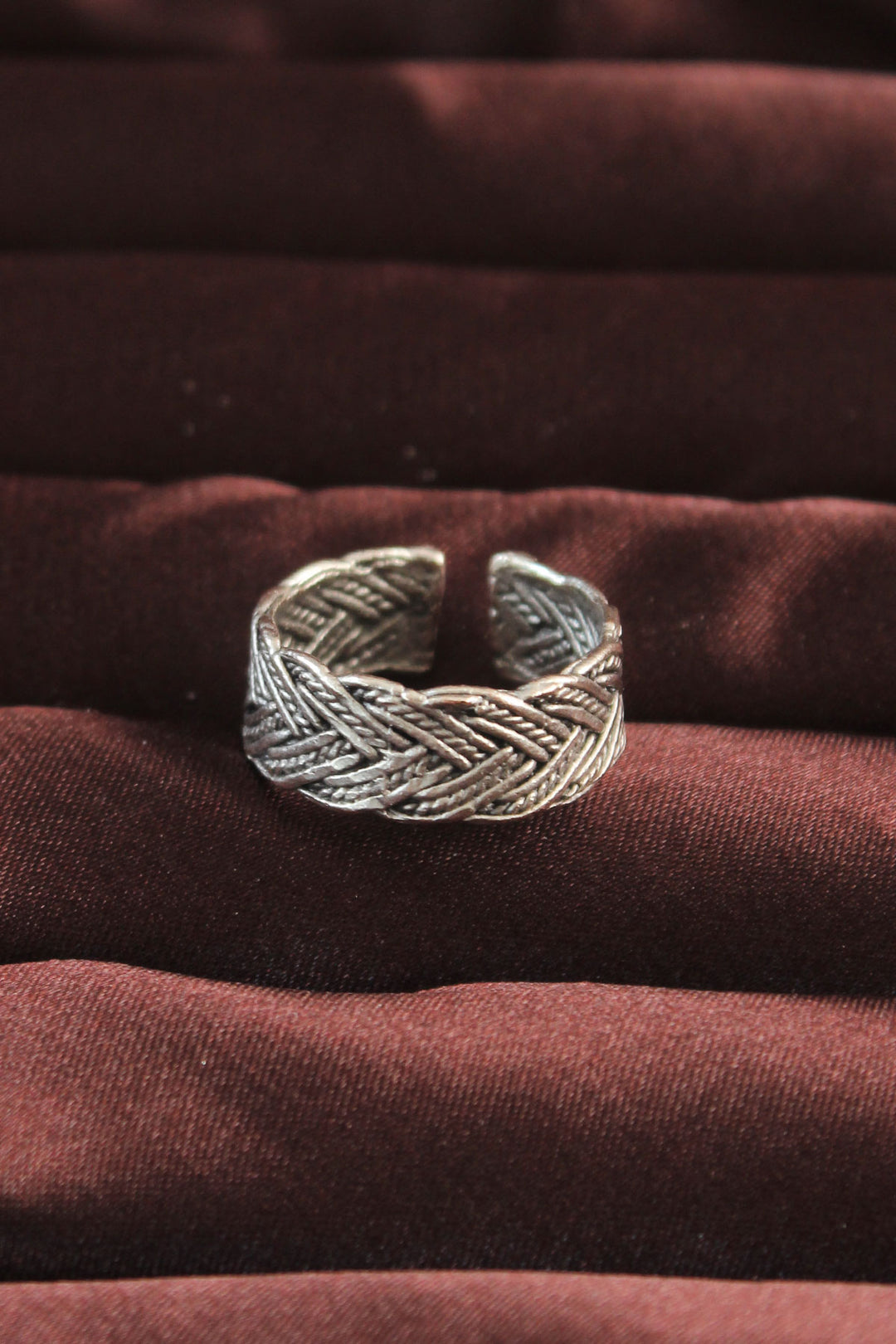 EBJ Silver Color Adjustable Knitted Pattern Men's Ring - Bowie