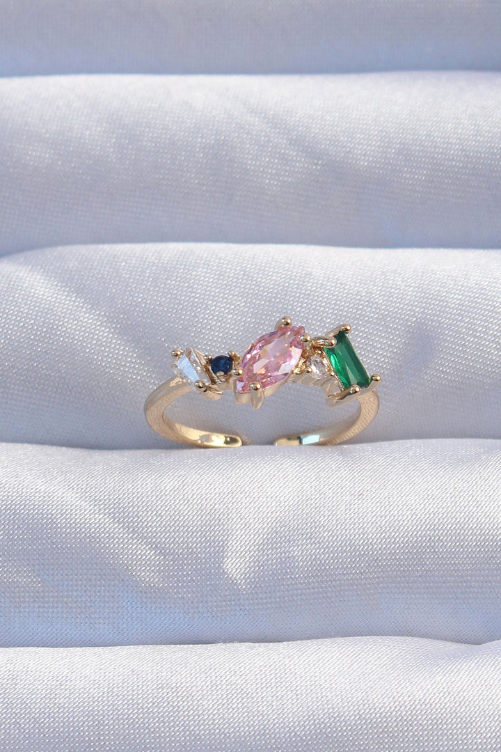 EBJ Adjustable Ring with Rice Gold Colorful Zircon Stones - Coral Gables