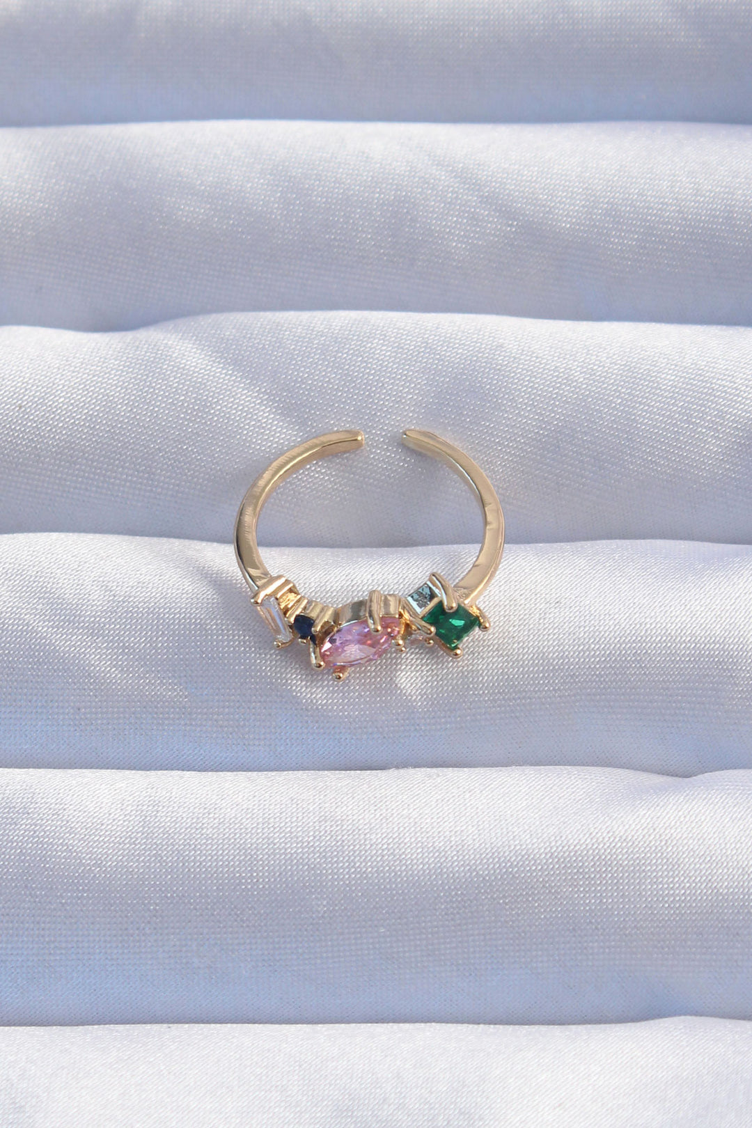 EBJ Adjustable Ring with Rice Gold Colorful Zircon Stones - Coral Gables