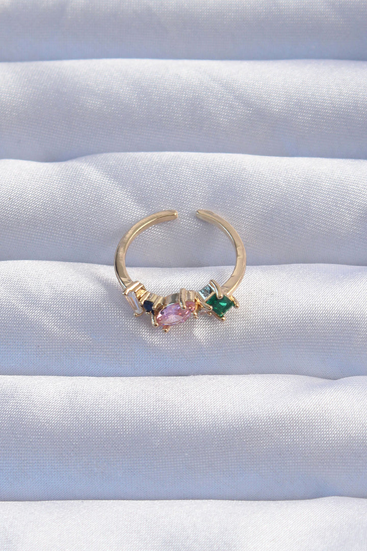 EBJ Adjustable Ring with Rice Gold Colorful Zircon Stones - Coral Gables
