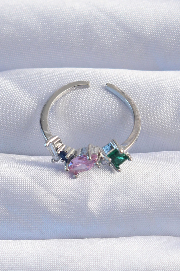 EBJ Adjustable Ring with Rice Silver Color and Colorful Zircon Stones - Brookline