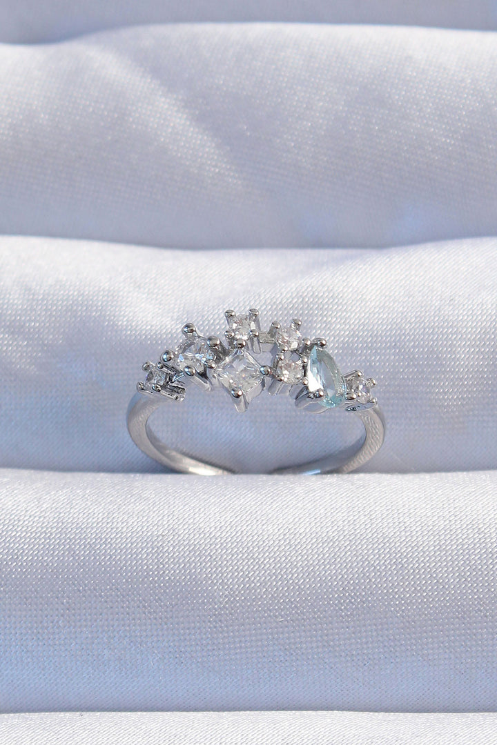 EBJ Rice Silver Color Zircon Stone Drop Detail Adjustable Ring - Erkrath