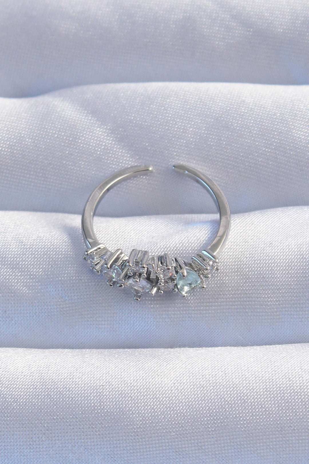 EBJ Rice Silver Color Zircon Stone Drop Detail Adjustable Ring - Erkrath