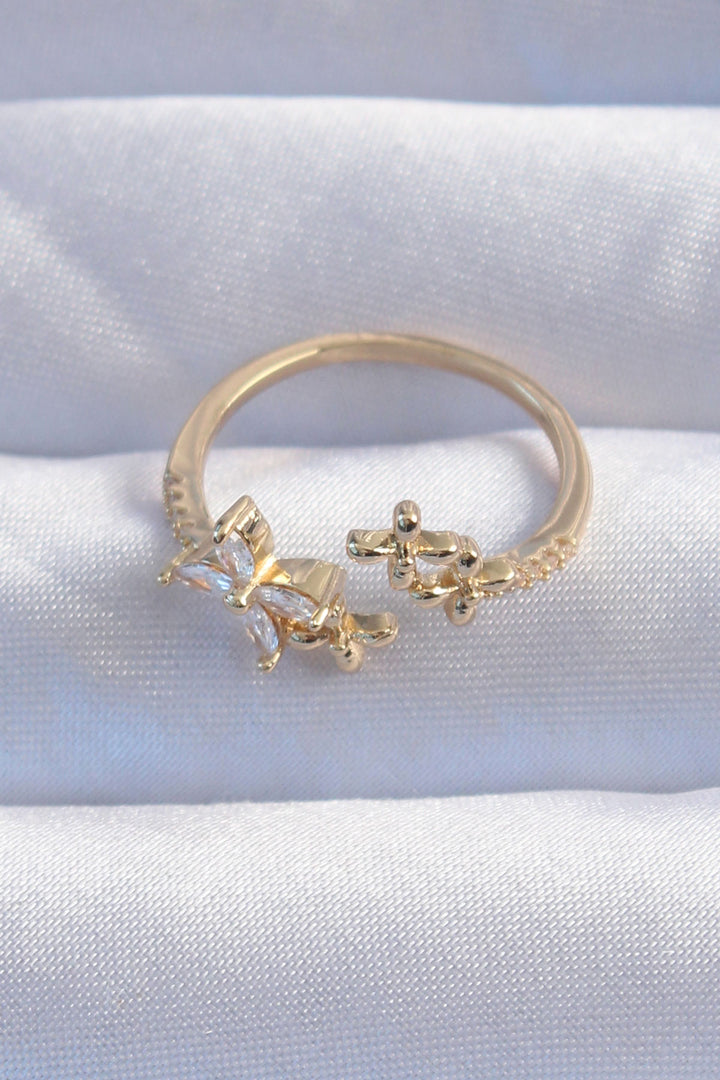 EBJ Adjustable Ring with Rice Gold Color Zircon Stone Flower Design - Littlehampton