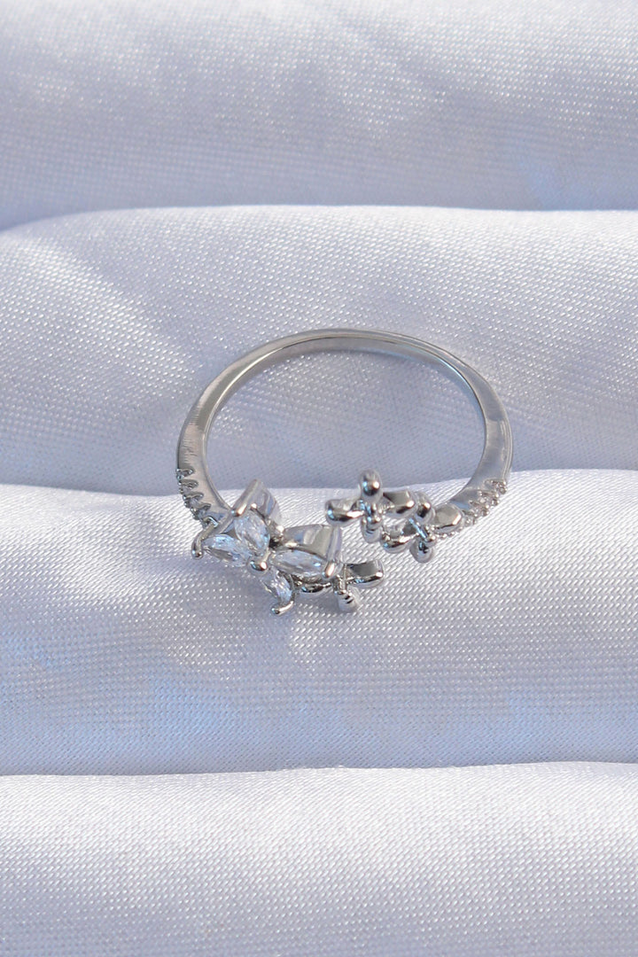 EBJ Adjustable Ring with Rice Silver Color Zircon Stone Flower Model - Solihull
