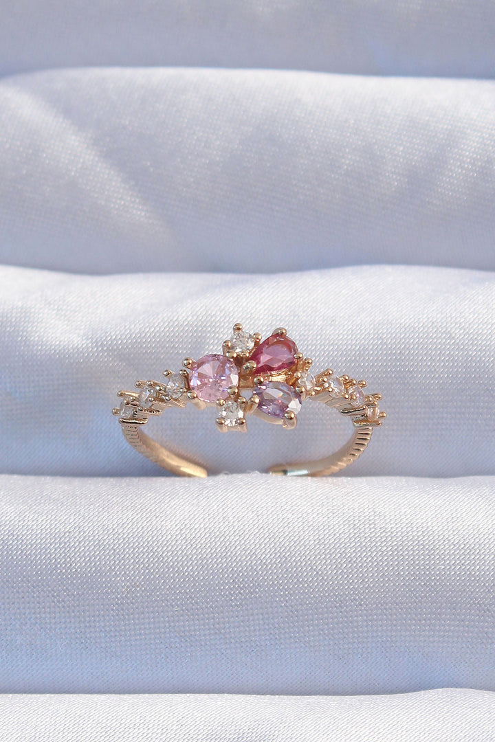 EBJ Adjustable Ring with Rice Gold Colorful Zircon Stones - Cedar Hill
