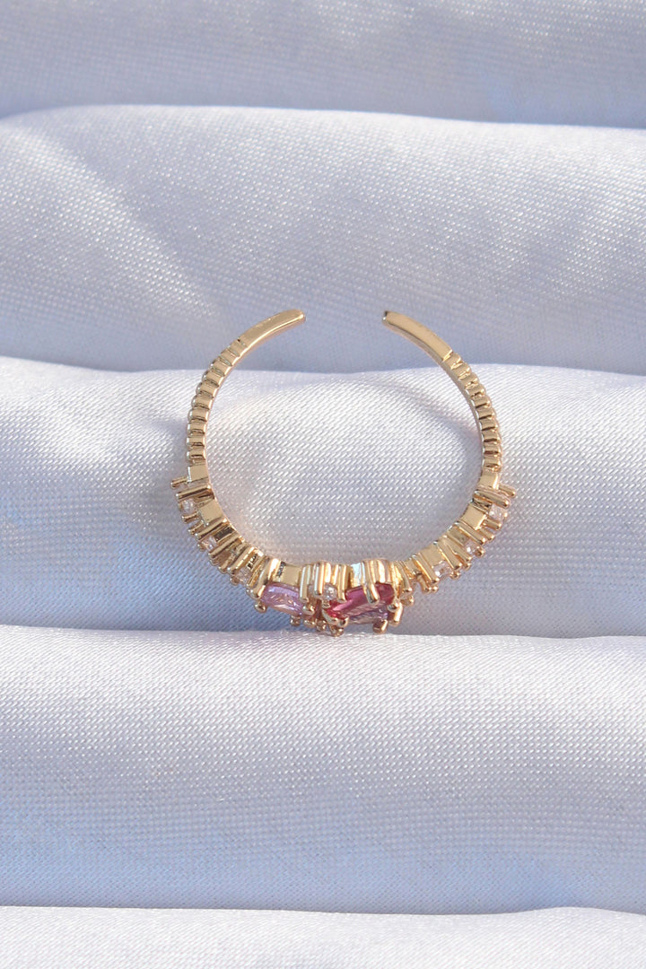 EBJ Adjustable Ring with Rice Gold Colorful Zircon Stones - Cedar Hill