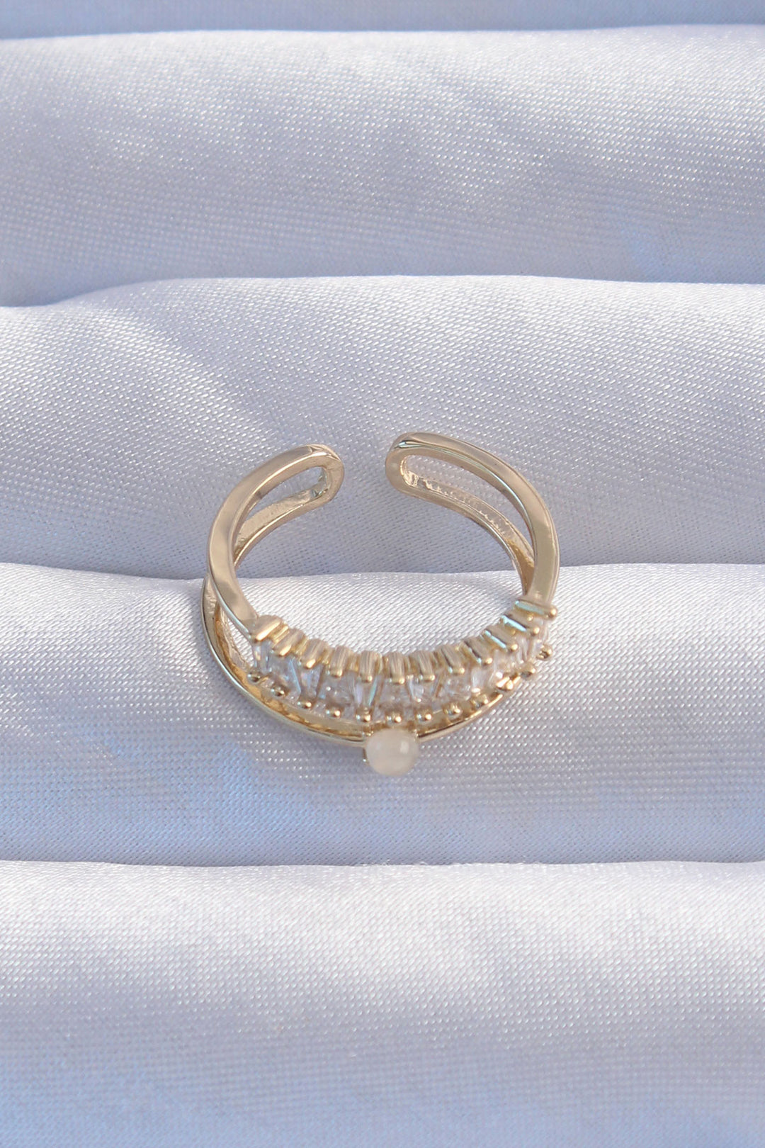 EBJ Adjustable Ring with 2 Waterway Models with Rice Gold Color Mother of Pearl and Zircon Stone - Salford
