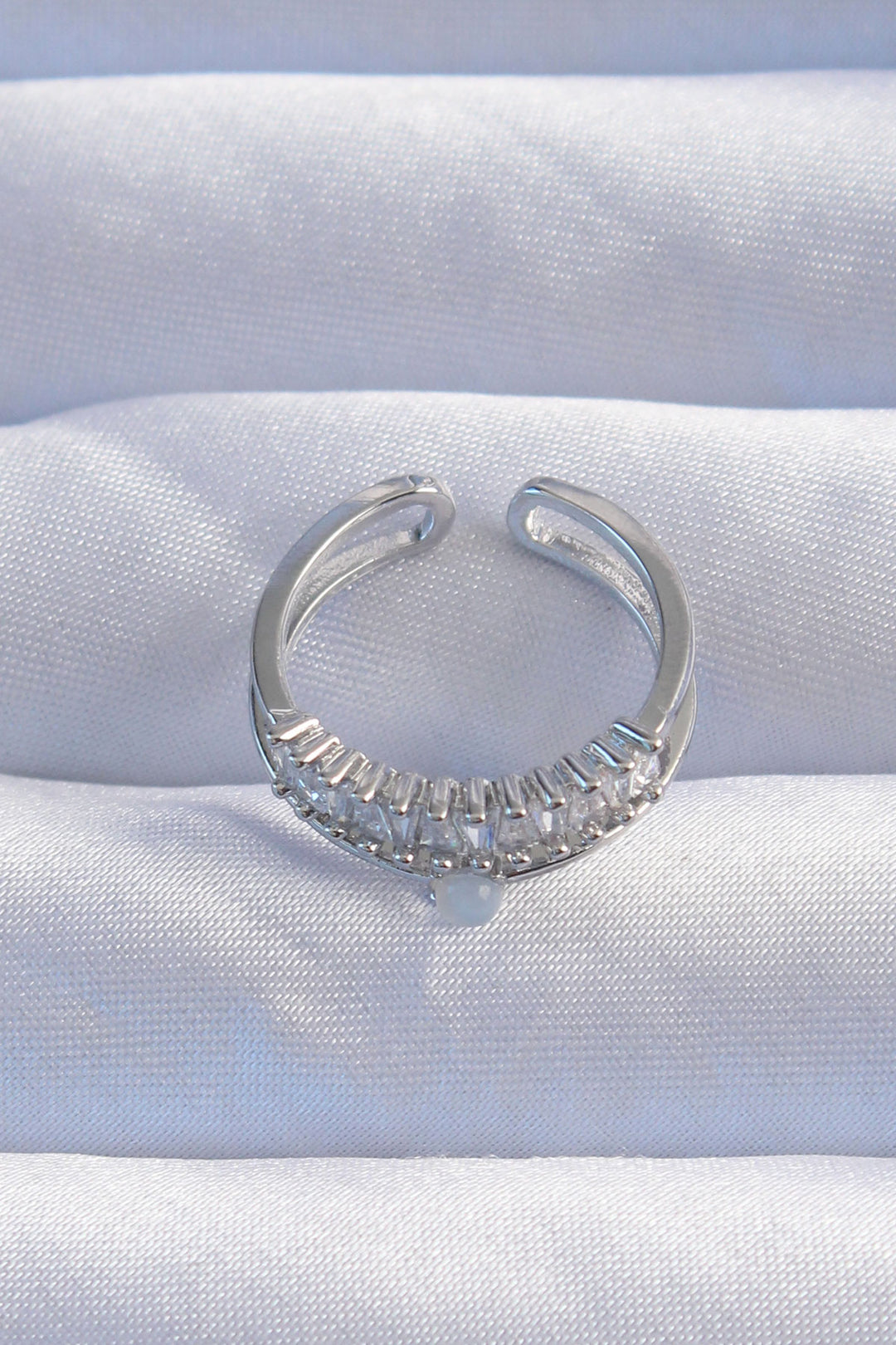 EBJ Rice Silver Color Mother of Pearl Zircon Stone Waterway Model 2-Piece Adjustable Ring - Druzhkivka