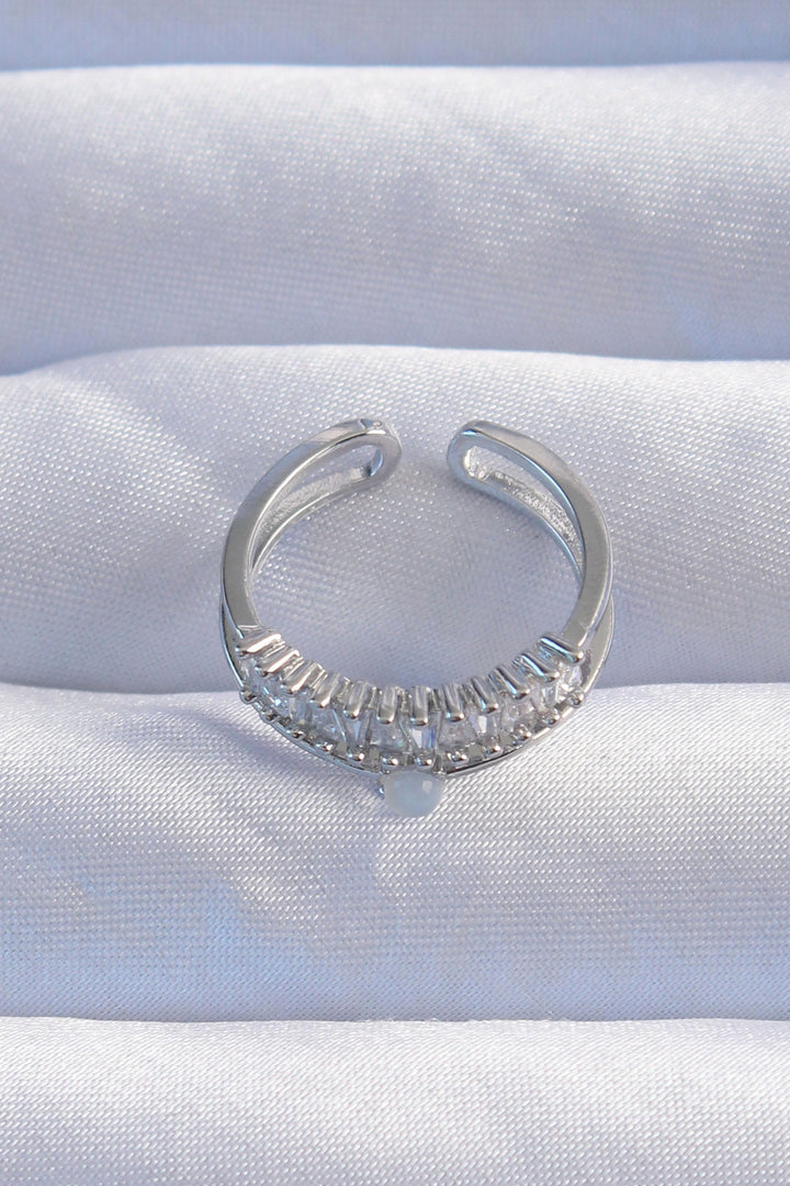 EBJ Rice Silver Color Mother of Pearl Zircon Stone Waterway Model 2-Piece Adjustable Ring - Druzhkivka