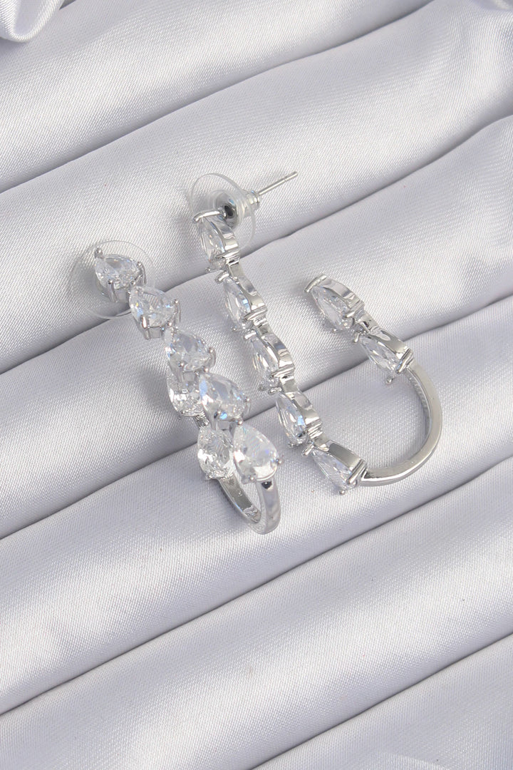 EBJ Rice Silver Color Drop Zircon Stone Designed Earring - Lafayette