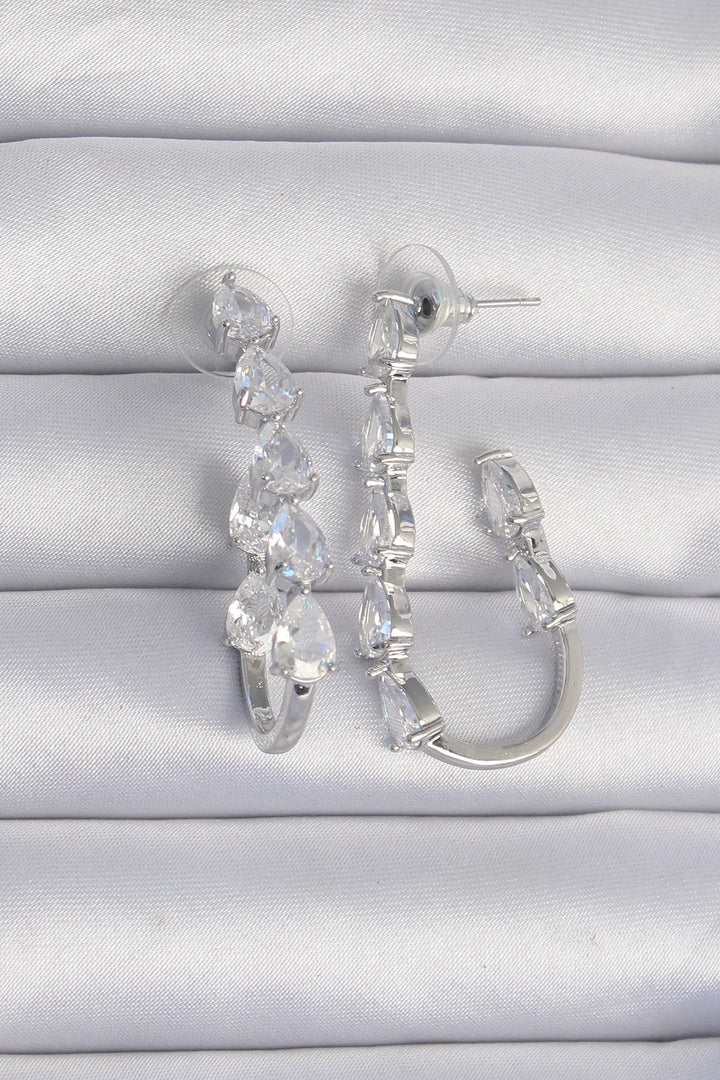 EBJ Rice Silver Color Drop Zircon Stone Designed Earring - Lafayette