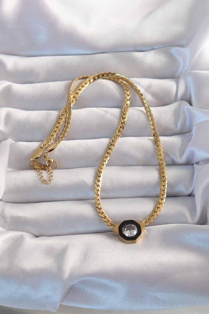 EBJ 316L Steel Gold Color Twisted Chain with Zircon Stone Enamel Serenay Necklace - Tamiami