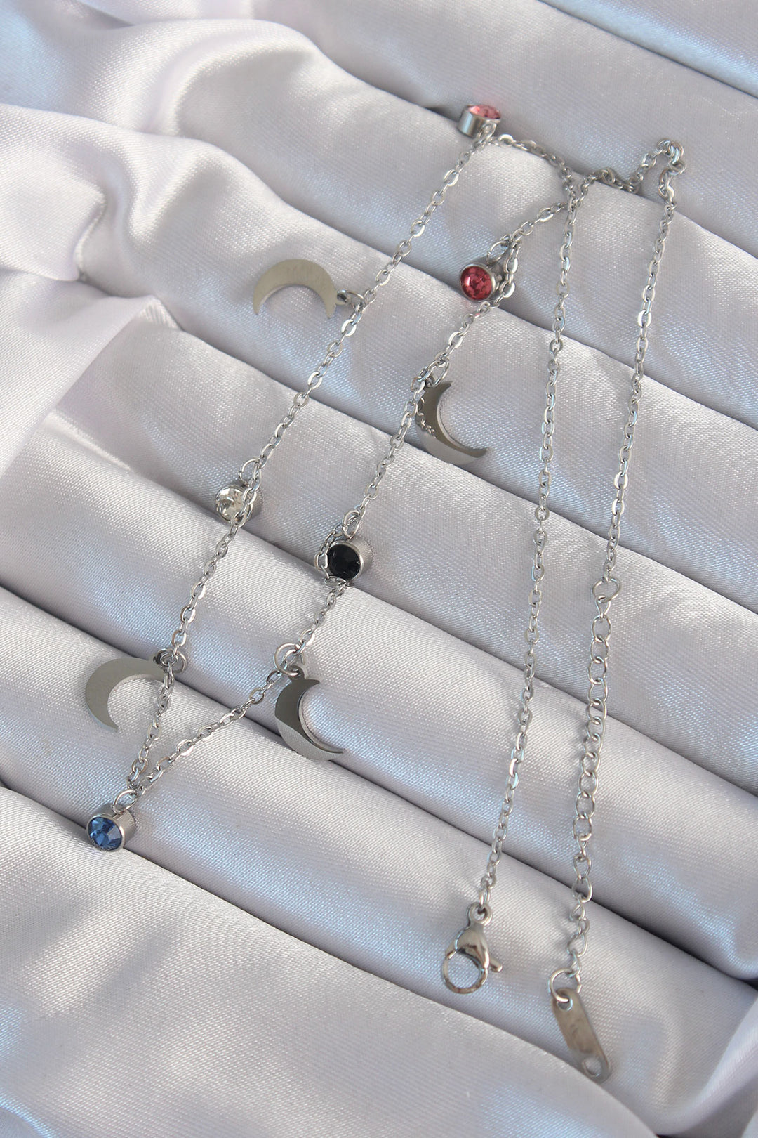 EBJ 316L Stainless Steel Silver Color Crescent Moon Model Necklace with Colorful Zircon Stone - Springfield